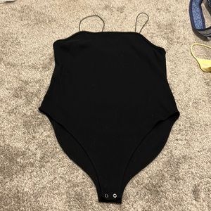 Black bungee strap rubbed body suit